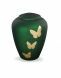 Urne funéraire en verre avec papillons verts - symbole de transformation et de liberté