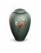 Urne funéraire en verre avec rouge-gorge - vert mat, symbole d’espoir et de souvenir
