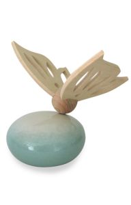 Urne bébé en céramique vert avec papillon en bois