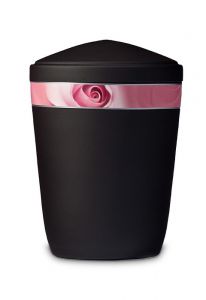 Urne Funéraire en métal noir avec bandeau de rose