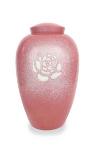 Urne Funéraire en céramique rouge artisanat avec rose
