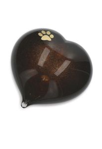 Urne pour animal en cristal - cœur avec empreinte de patte dorée, coloris bronze