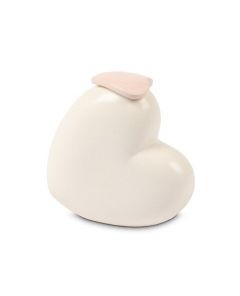 Mini urne funéraire "Pour toujours dans nos cœurs" avec couvercle en forme de cœur rose