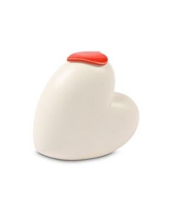 Mini urne funéraire "Pour toujours dans nos cœurs" avec couvercle en forme de cœur rouge
