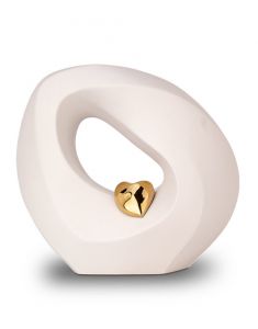 Urne funéraire en céramique blanche mate avec coeur en or 'Infini'