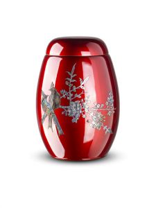 Urne Funéraire rouge en fibre de verre 'Oiseaux sur branche'