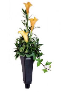 Vase tombe (pour bouquet) en plastique 20 cm avec Broche (gris / noir)