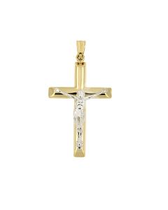 Pendentif mémoire en 14 carat or bicolore 'La croix du Christ'