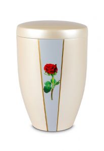 Urne funéraire en métal 'Rose' blanc crème avec frise dorée