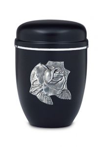 Urne Funéraire en Aluminium noir avec 'Rose en Argent'