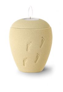 Mini-urne en céramique avec bougeoir 'Empreintes de pieds dans le sable'