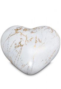 Urne funéraire cœur semi-debout - Marbre de Carrare avec veines dorées - Collection Love