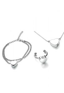 Parure de bijoux funéraires en acier inoxydable avec cœur - bracelet, bague & collier