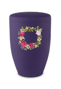 Urne funéraire en métal mat violet avec fleurs et papillons