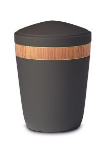 Urne Funéraire en Métal noir avec bandeau motif bois 3,8 L