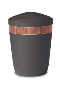 Urne Funéraire en Métal noir avec bandeau motif bois foncé 3,8 L