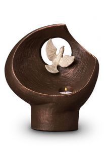 Urne funéraire céramique 'Paix pigeon' avec bougie