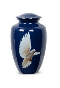 Urne pour cendres en aluminium « Colombe » bleue