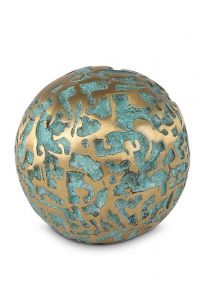 Mini-urne cendres en bronze sphère verte avec motif doré