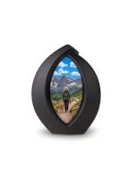 Mini urne funéraire en céramique « Forever Framed » noir mat, personnalisable avec image