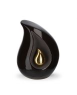 Mini urne funéraire noire en forme de larme avec petite goutte dorée, différentes tailles